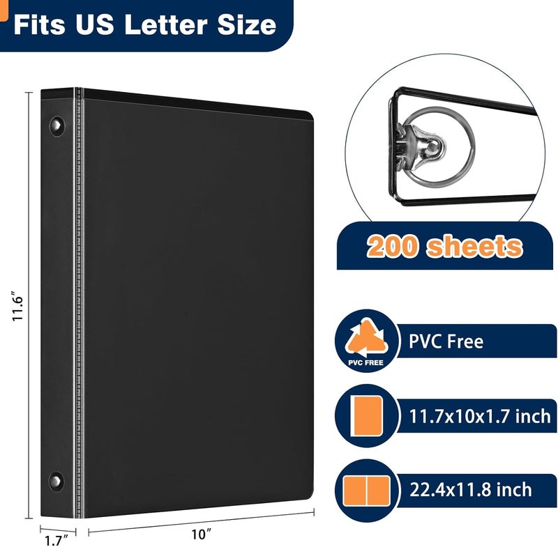 SUIN Basic 1-inch 3 Ring Binder -1'' Binders with 3 Roung Ring, Large 100/200 Sheet Capacity, Fit 8.5" x 11" US Letter Size Paper (1'' -Black 12 Packs) - Image 2